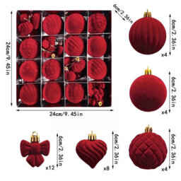 Amorly 32Pcs Velvet Christmas Tree Ornaments Set,red Flocked Hanging Christmas Balls Ornaments For Xmas Tree Holiday Home Party Decor - thumbnail 5