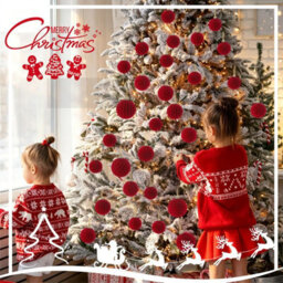 Amorly 32Pcs Velvet Christmas Tree Ornaments Set,red Flocked Hanging Christmas Balls Ornaments For Xmas Tree Holiday Home Party Decor - thumbnail 2
