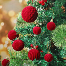 Amorly 32Pcs Velvet Christmas Tree Ornaments Set,red Flocked Hanging Christmas Balls Ornaments For Xmas Tree Holiday Home Party Decor - thumbnail 1