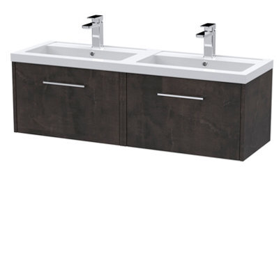 Hudson Reed Juno Wall Hung 2 Soft Close Drawer Vanity Unit With Double Basin In Metallic Slate Finish, 1205mm - image 1