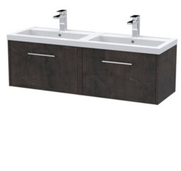 Hudson Reed Juno Wall Hung 2 Soft Close Drawer Vanity Unit With Double Basin In Metallic Slate Finish, 1205mm - thumbnail 1