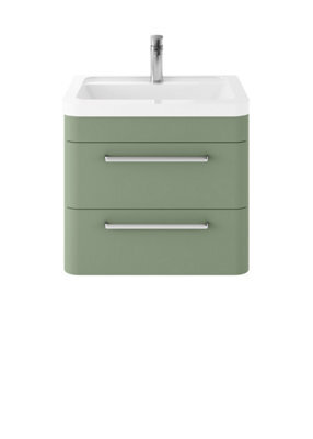 Hudson Reed Solar Wall Hung 2 Drawer Vanity Unit & Ceramic Basin, Fern Green Matt, 600 X 540 X 445mm - image 1