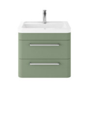 Hudson Reed Solar Wall Hung 2 Drawer Vanity Unit & Ceramic Basin, Fern Green Matt, 600 X 540 X 445mm