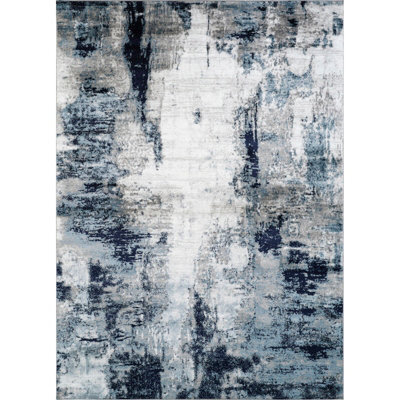 Livabliss Wanderlust-Abstract Blue Grey Black Modern Marble Living Dining Bedroom Rug 140 X 200 Cm Easy Care, Non Shedding - image 1