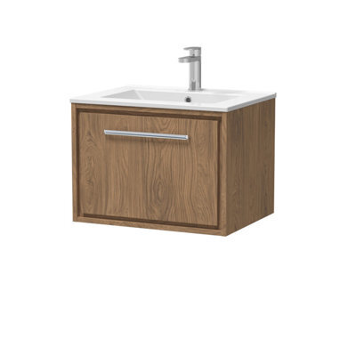 Hudson Reed Lille Wall Hung 1 Drawer Vanity Unit With 1 Tap Hole Basin, Antique Oak Woodgrain, 449 X 605 mm - image 1