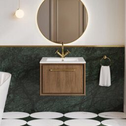 Hudson Reed Lille Wall Hung 1 Drawer Vanity Unit With 1 Tap Hole Basin, Antique Oak Woodgrain, 449 X 605 mm - thumbnail 2