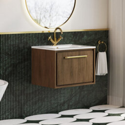 Hudson Reed Lille Wall Hung 1 Drawer Vanity Unit With 1 Tap Hole Basin, Antique Oak Woodgrain, 449 X 605 mm - thumbnail 4