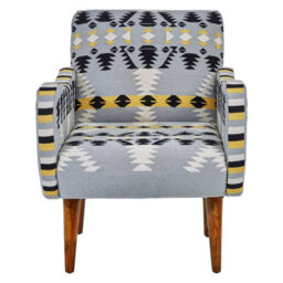 Orsina Kilim Style Armchair, Multicoloured Geometric Pattern Upholstered Chair, Mango Wood Frame & Legs - thumbnail 5