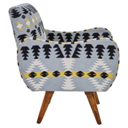 Orsina Kilim Style Armchair, Multicoloured Geometric Pattern Upholstered Chair, Mango Wood Frame & Legs - thumbnail 4
