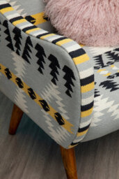 Orsina Kilim Style Armchair, Multicoloured Geometric Pattern Upholstered Chair, Mango Wood Frame & Legs - thumbnail 2