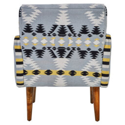 Orsina Kilim Style Armchair, Multicoloured Geometric Pattern Upholstered Chair, Mango Wood Frame & Legs - thumbnail 3