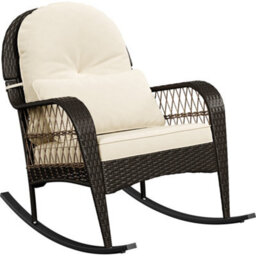Yaheetech Outdoor Pe Rattan Rocking Chair With Thick Cushions And Pillow, Brown/beige - thumbnail 2