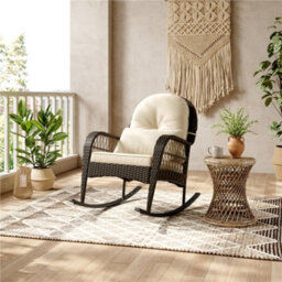 Yaheetech Outdoor Pe Rattan Rocking Chair With Thick Cushions And Pillow, Brown/beige - thumbnail 1
