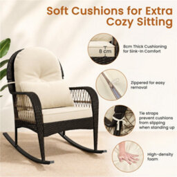 Yaheetech Outdoor Pe Rattan Rocking Chair With Thick Cushions And Pillow, Brown/beige - thumbnail 6