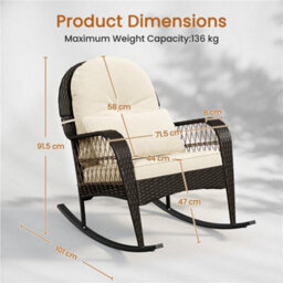 Yaheetech Outdoor Pe Rattan Rocking Chair With Thick Cushions And Pillow, Brown/beige - thumbnail 3