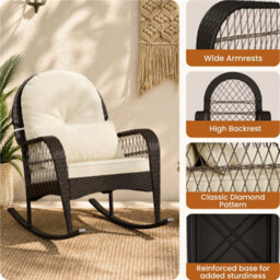Yaheetech Outdoor Pe Rattan Rocking Chair With Thick Cushions And Pillow, Brown/beige - thumbnail 5