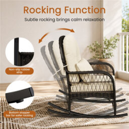 Yaheetech Outdoor Pe Rattan Rocking Chair With Thick Cushions And Pillow, Brown/beige - thumbnail 4