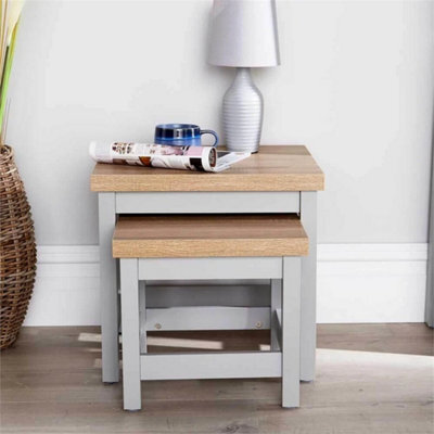 Coffee Nest Of 2 Tables Occasional Side End Tables Stackable Avon 36mm Oak Top - image 1
