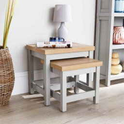 Coffee Nest Of 2 Tables Occasional Side End Tables Stackable Avon 36mm Oak Top - thumbnail 5