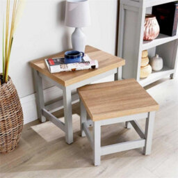 Coffee Nest Of 2 Tables Occasional Side End Tables Stackable Avon 36mm Oak Top - thumbnail 3