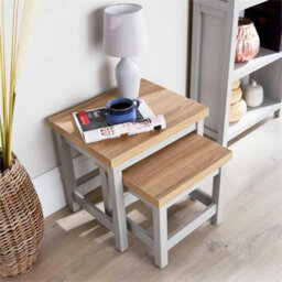 Coffee Nest Of 2 Tables Occasional Side End Tables Stackable Avon 36mm Oak Top - thumbnail 2