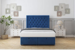 "Comfort Rio Navy Plush Ottoman Bed With Mattress With 26"" Strutted Headboard 3' Single"