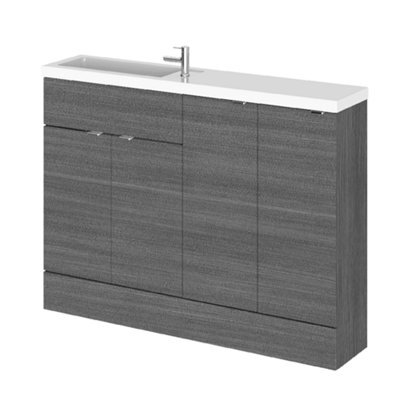 Hudson Reed Fusion Floor Standing 4 Door Vanity Basin Combination Compact, Sink Vanity Unit, Anthracite Woodgrain, 1200mm - image 1