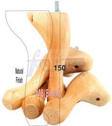 L&F Queen Anne Wooden Legs 150mm High Set Of 4 Natural Replacement Furniture Feet Chairs Sofas Footstools M8 (8mm) - thumbnail 1
