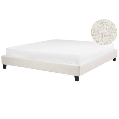 Beliani Bed Without Headboard Boucle Roanne 180 X 200 Cm (Eu Super King) Light Beige - image 1