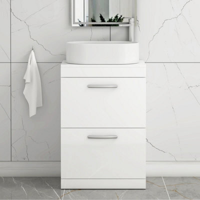 Royal Bathrooms Turin 800mm Freestanding Bathroom Vanity Unit With Sink 2 Drawer Gloss White & Peak Countertop Basin - image 1