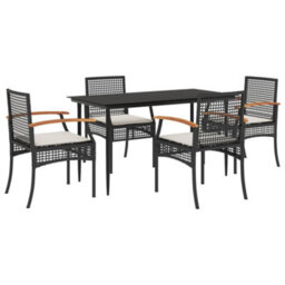 Berkfield 5 Piece Garden Dining Set With Cushions Black Poly Rattan - thumbnail 2