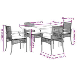 Berkfield 5 Piece Garden Dining Set With Cushions Black Poly Rattan - thumbnail 7
