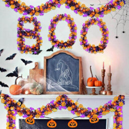 Amorly 8 Pack Halloween Tinsel Garland, Shiny Metallic Twist Decor With Orange Pumpkin & Purple Bat For Home & Xmas Tree - thumbnail 7