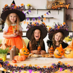 Amorly 8 Pack Halloween Tinsel Garland, Shiny Metallic Twist Decor With Orange Pumpkin & Purple Bat For Home & Xmas Tree - thumbnail 4
