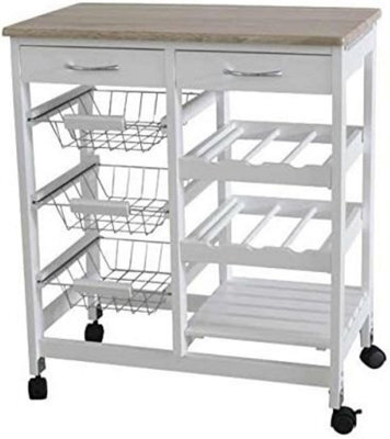 Hygrad Built to Survive Kitchen Trolley Mdf Top White Island Dining Cart Worktop Basket Storage Lockable Wheels Rolling Open Shelf With Drawers - image 1