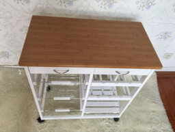 Hygrad Built to Survive Kitchen Trolley Mdf Top White Island Dining Cart Worktop Basket Storage Lockable Wheels Rolling Open Shelf With Drawers - thumbnail 3