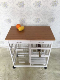 Hygrad Built to Survive Kitchen Trolley Mdf Top White Island Dining Cart Worktop Basket Storage Lockable Wheels Rolling Open Shelf With Drawers - thumbnail 2