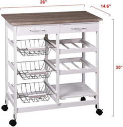 Hygrad Built to Survive Kitchen Trolley Mdf Top White Island Dining Cart Worktop Basket Storage Lockable Wheels Rolling Open Shelf With Drawers - thumbnail 7