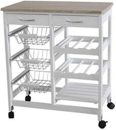 Hygrad Built to Survive Kitchen Trolley Mdf Top White Island Dining Cart Worktop Basket Storage Lockable Wheels Rolling Open Shelf With Drawers - thumbnail 1