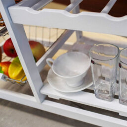 Hygrad Built to Survive Kitchen Trolley Mdf Top White Island Dining Cart Worktop Basket Storage Lockable Wheels Rolling Open Shelf With Drawers - thumbnail 5