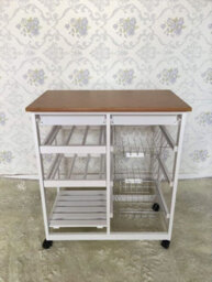 Hygrad Built to Survive Kitchen Trolley Mdf Top White Island Dining Cart Worktop Basket Storage Lockable Wheels Rolling Open Shelf With Drawers - thumbnail 4