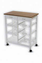 Hygrad Built to Survive Kitchen Trolley Mdf Top White Island Dining Cart Worktop Basket Storage Lockable Wheels Rolling Open Shelf With Drawers - thumbnail 9