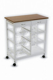 Hygrad Built to Survive Kitchen Trolley Mdf Top White Island Dining Cart Worktop Basket Storage Lockable Wheels Rolling Open Shelf With Drawers - thumbnail 8