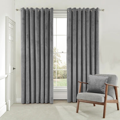 Moonlight Bedding Velvet Ring Top Curtains- Fully Lined Dim Out Blackout Pair, Ultra Soft Thermal Curtains (Grey, 90 X 90 Inch) - image 1