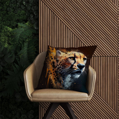 Warren Reed Designer Cheetah Face Splashart Dark Background Outdoor Cushion 60Cm X 60Cm
