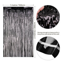 Neel Blue Black Metallic Tinsel Curtain Foil Fringe Backdrop Steamers - 1M X 2M - thumbnail 2