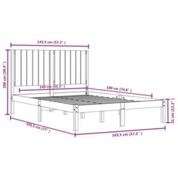 Berkfield Bed Frame Black Solid Wood Pine 140X190 Cm - thumbnail 6