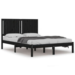 Berkfield Bed Frame Black Solid Wood Pine 140X190 Cm - thumbnail 2