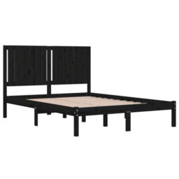 Berkfield Bed Frame Black Solid Wood Pine 140X190 Cm - thumbnail 4