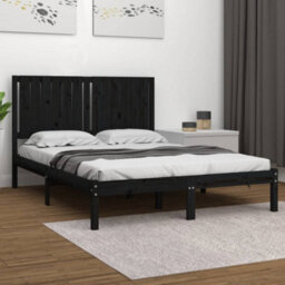 Berkfield Bed Frame Black Solid Wood Pine 140X190 Cm - thumbnail 1